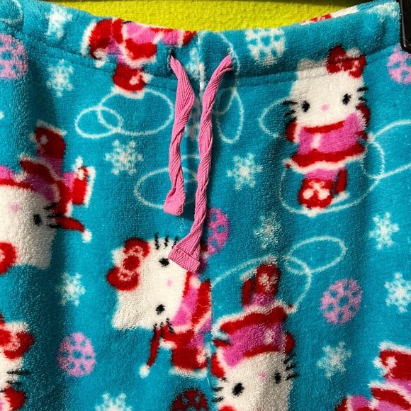Hello Kitty Plush Holiday Winter Pajama Pants PJ Blue Sanrio XL drawstring - Picture 2 of 5